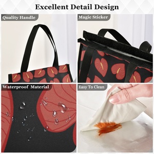 Hawaii Red Anthurium Print Nylon Custom logo Picnic Thermal Velcro Lunch Insulated Cooler Bag Reusable Lunch Tote with Handle - Product Image 3