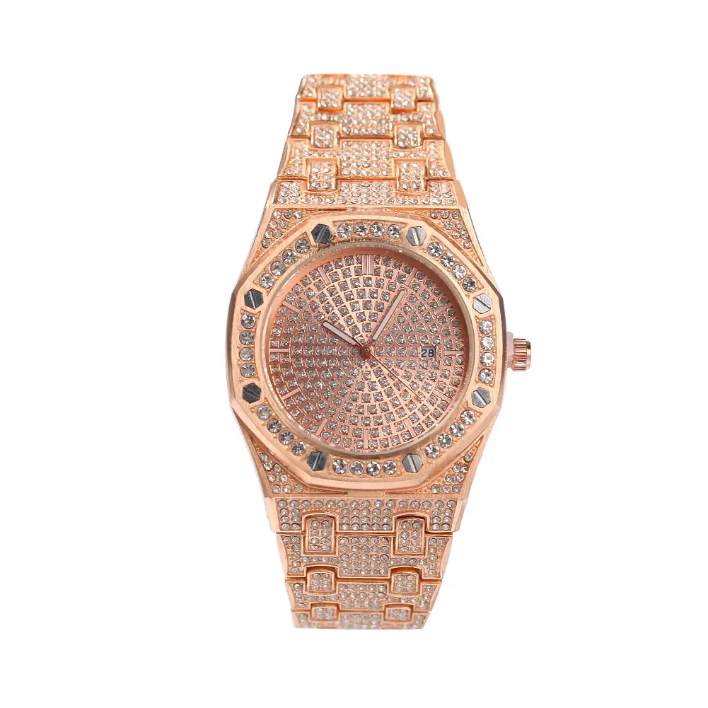 11Mm 두꺼운 골드 실버 로즈 골드 스테인레스 스틸 오스트리아 라인 석 남자 시계 다이아몬드 기계식 스마트 시계