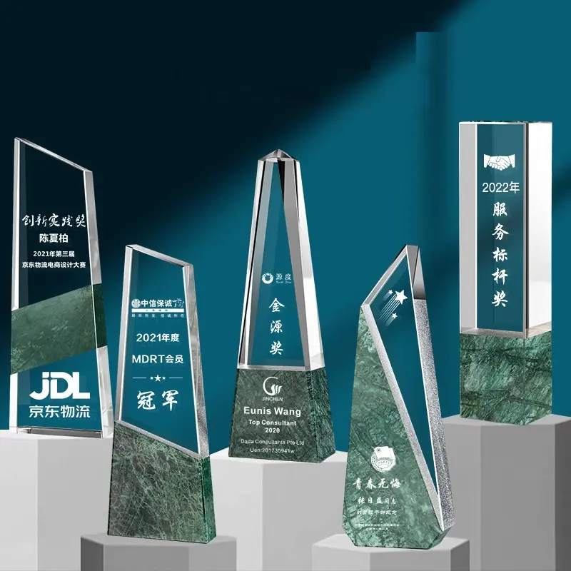 Troféu de base de mármore transparente de alta qualidade esculpida lembrança presente de cristal prêmio e troféu