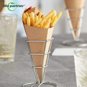 Recipiente <span class=keywords><strong>de</strong></span> comida rápida reutilizable Kraft French Fry Cups Potato Chip Scoop Pizza Cone Holder con salsa para aperitivos - Product Image 2
