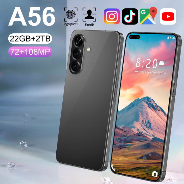 Value Deal A56 5G Smartphone 7.3 Inch Face Unlock 16GB+1TB Android 14 72+108MP HD Camera Dual Card CDMA Gaming Phone