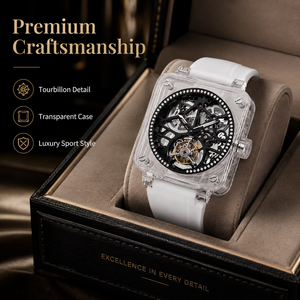 Luxury Square Tourbillon <strong>Automatic</strong> Mechanical <strong>Watches</strong> for Men Luminous Skeleton Rubber Sport Wristwatch Clock - Product Image 1