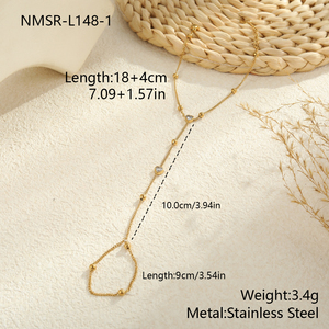 Summer <strong>Cute</strong> Hand Jewelry Heart Round Zircon Chain <strong>Bracelet</strong> with Finger Ring Women Gold Plated Stainless Steel Fine Jewelry - Product Image 6