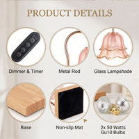 Lámpara de Mesa Decorativa para Dormitorio con Pantalla de Cristal Grueso con Diseño Floral, Calentador de Velas sin Llama, Base de Madera con Borde Dorado, Regulador de Intensidad y Temporizador