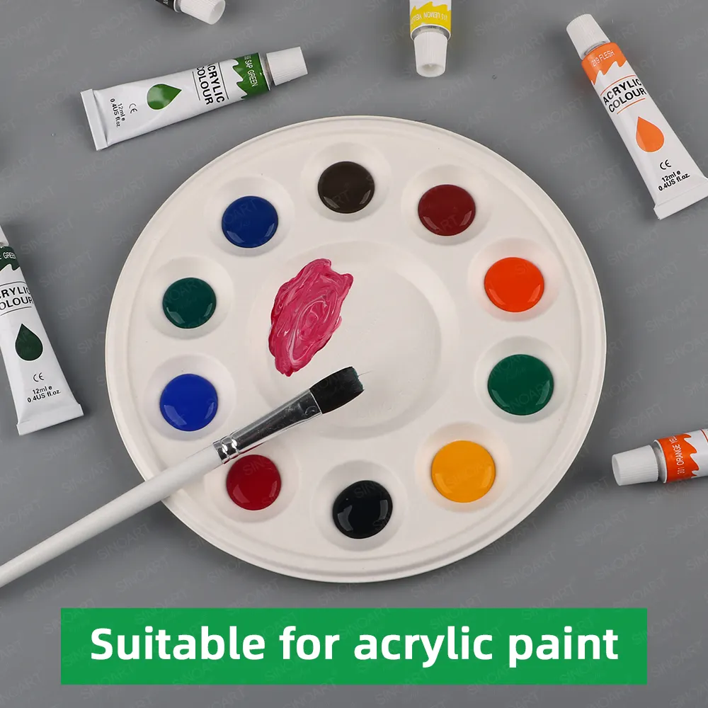 SINOART Paleta descartável de bambu com 10 poços, paleta de pintura em aquarela acrílica natural biodegradável para desenho Bioeco