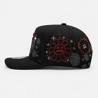 Topi Baseball 5-Panel Bordir 3D Puff Diamond & Evil Smiley Flower, Pinggiran Melengkung, Snapback, Gaya Hip-Hop Street Style
