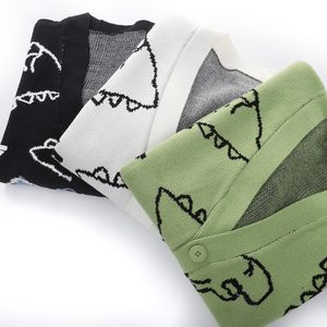 FOXA <b>Mens</b> Dinosaur Knitted <b>Cardigan</b> Cartoon Print Front Pocket Standard Thickness Acrylic Sweater - Product Image 6