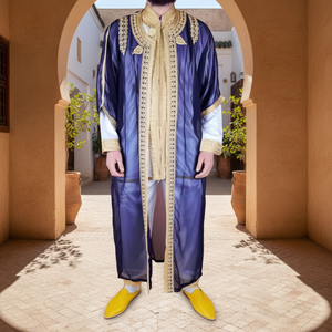 Djellaba Homme Légère en Polyester Style Traditionnel Vintage avec Broderie sur la Poitrine Respirante Anti-Statique - Product Image 3