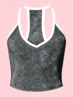 Lot de 4 débardeurs dos nageur pour femme, couleur unie, avec bordure blanche, tricotés, décontractés, sans manches