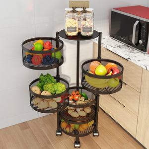 Kitchen Baker Rack Storage Rack Rotating Trolleys Movable Floor-Standing Multi-Layer Vegetable Fruit Hollow Basket