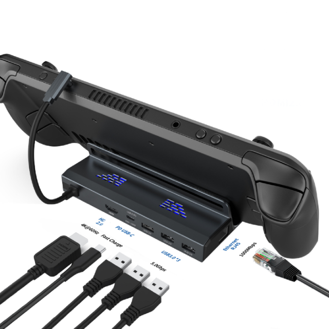 6 in 1 Dock Station With HD MI 4k 60hz Gigabit Ethernet Game Console HD2.0 USB 3.0 Base for Steam Deck Docking Station