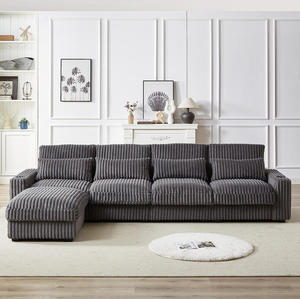 126-inch Corduroy L-Shaped <b>Sofa</b> Set with Cup Holder Movable Footrest Four Waist Pillows & Back Cushions for Apartment/Hotel Use - Product Image 3