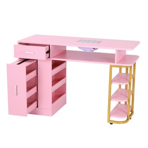 Mesa de Manicura Moderna de Madera Rosa con Colector de Polvo y Soporte Dorado, Mueble de Salón para Salón de Belleza y Tienda de <span class=keywords><strong>Uñas</strong></span> - Product Image 5