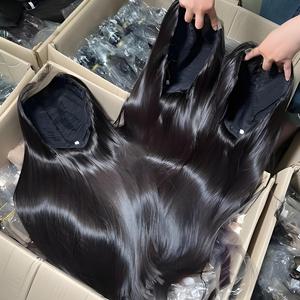 Perruque de <span class=keywords><strong>Cheveux</strong></span> Humains 100% Naturels Vietnamiens Doublement Tirés, Lace Front Sans Colle, Lisses Baguette pour Femmes Noires - Product Image 1