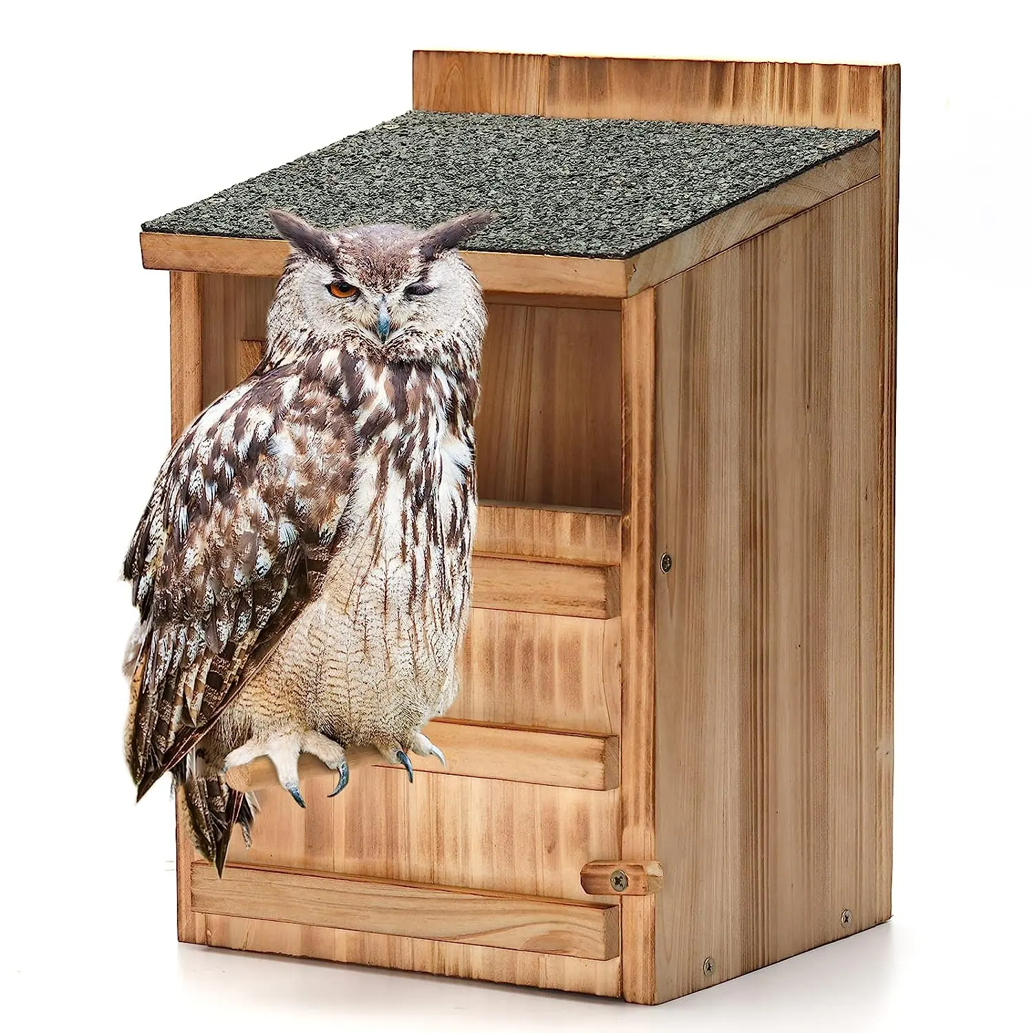 منزل للأماكن الخارجية صندوق تعشيش بومة سكريتش بيت طيور للحظيرة صندوق طيور خشبي كبير مفتوح مستطيل