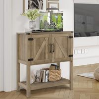 Konsol gaya Farmhouse Modern, 2 lemari penyimpanan, furnitur Panel kayu papan samping prasmanan sempit untuk penggunaan rumah ruang tamu
