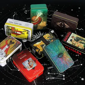 English Version Tarot Cards Box Packaging Tarot Cards and Oracles Iron Custom Printed Tuck Box Plastic Letters Custom Size