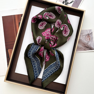 Pañuelo Cuadrado de 70cm, Nuevo, Color Marrón Cashew, Poliéster Imitación Seda, Moda Europea y Americana, Pañuelo para la Cabeza, Calentador de Cuello, Capa Pequeña - Product Image 2