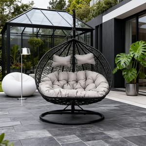 Columpio de Patio con Soporte, Juego de Muebles de <span class=keywords><strong>Exterior</strong></span> para Niños y Adultos, <span class=keywords><strong>Hamaca</strong></span> de Jardín, Silla Colgante Doble de Mimbre y Ratán - Product Image 2
