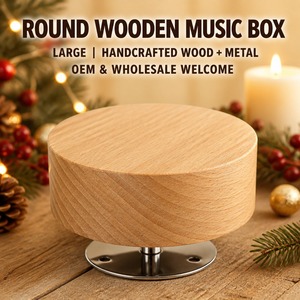 Boîte à musique rotative en bois, grande base tournante à remonter, décorations, gravure personnalisée, supports de Noël, vente en gros - Product Image 1