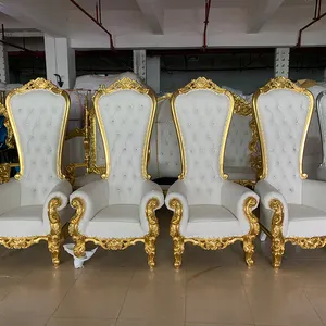 Sillas de trono dorado más baratas con respaldo alto de rey y reina, silla de boda de lujo real para novio y novia