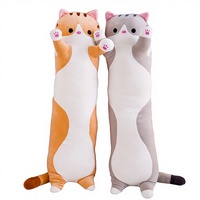 Grande peluche chat douce et longue pour filles, idéale comme coussin de lit, jouet en coton PP rembourré, avec sac en filet, décoration d'intérieur