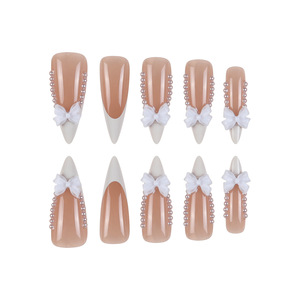 <span class=keywords><strong>Faux</strong></span> ongles élégants blancs à nœud papillon, style français, longs et pointus, qui flatterent le teint, 24 pièces, ongles artificiels en vrac - Product Image 2