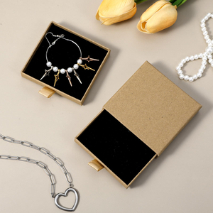 Custom Logo Luxury Brown Drawer Sliding Paper Velvet Necklace Ring Bracelet Packaging Jewelry <b>Box</b> - Product Image 4