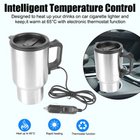 Tasse Chauffante Électrique de Voiture en Acier Inoxydable 12V 450 ml pour Eau, Café, Lait – Bouteille Thermique – Accessoires Auto