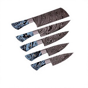 Juego de 5 Cuchillos de Cocina Hechos a Mano con Acero de Damasco y Mango de Madera, Personalizables OEM/ODM/OBM - Product Image 1