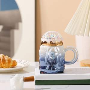 Offre Spéciale – Tasse en Céramique Grande Capacité avec Couvercle, Design Élégant, Dégradé Nacré, Style Luxe Léger, avec Poignée Intégrée - Product Image 5