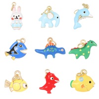 Pendentif de fabrication de bijoux DIY en laiton plaqué or 14K, mignon, émail 3D, breloque animale de dessin animé (dinosaure, éléphant, lapin, baleine) pour collier
