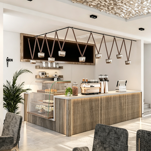 Caffetteria con bancone in legno a onde personalizzabile - Progettazione di banconi per ristoranti - Product Image 2
