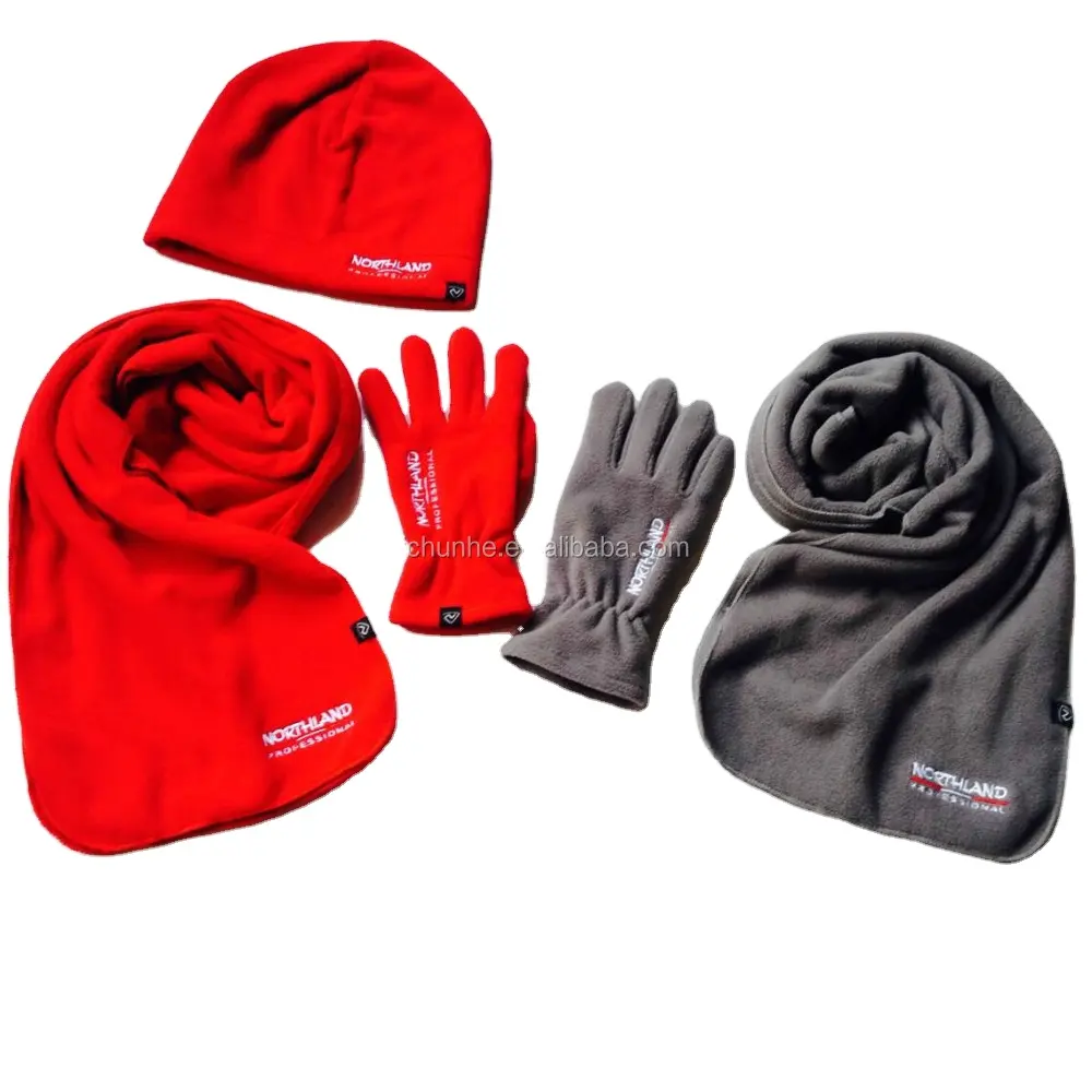 Verkaufen Sie gut günstigen Preis Werbe Winter wind dichte Polar Fleece Schal Sets Fabrik Strick Schal Hut Handschuh Set