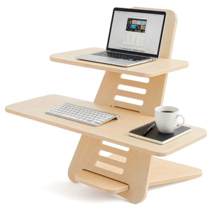 Escritorio Elevador Ajustable de Bambú Moderno para Oficina en Casa o Escuela, Mesa para Computadora Portátil con Organizador de Múltiples Niveles - Product Image 1
