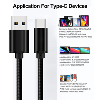 Cable de Transferencia de Datos de Alta Velocidad USB 3.1 Tipo-C de Nailon Trenzado de 5 Gbps con Carga Rápida de 3 A y 60 W para IOS y Computadora