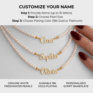 Custom Name Pearl Necklace 18K Gold Plated Waterproof Tarnish-Free <strong>Handcrafted</strong> Personalized Pearl <strong>Jewelry</strong> for Women Wholesale - Product Image 5