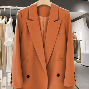 스트레이트 캐주얼 긴 소매 플래킷 버튼 없는 단색 여성용 수트 탑 블레이저 패션 - Product Image 3