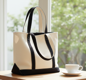 Sac fourre-tout en toile décontracté minimaliste personnalisé, fermeture éclair en coton, sac de shopping d'été, grand sac fourre-tout, poignée bicolore - Product Image 1