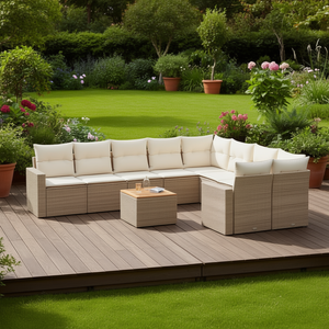 Set Divano da Giardino in Rattan Beige 6 Posti Resistente alle Intemperie Arredamento da Esterno Design Contemporaneo - Product Image 2