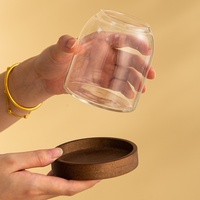 Support de Couverts en Acier Inoxydable avec Base en Bois et Verre Ambré – Organisateur Multifonctionnel pour Ustensiles de Cuisine et Spatules