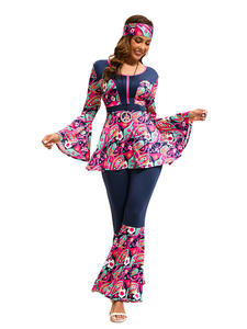 Costumes de style hippie pour femmes rose vif, années 1960 et 1970, pantalon à manches cloche, adapté aux spectacles de scène, aux fêtes et aux spectacles - Product Image 3