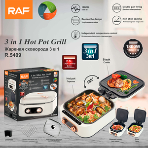 Pentola Elettrica RAF Square Hot Pot Grill 3 <span class=keywords><strong>in</strong></span> 1 con Doppia Piastra per Friggere, Efficiente per Bistecche e <span class=keywords><strong>Pizza</strong></span>, Controllo a Due Manopole - Product Image 6