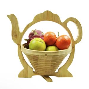 Corbeille à fruits en bambou en forme de théière, support de rangement en bois pour fruits et légumes, idéal pour la présentation - Product Image 1