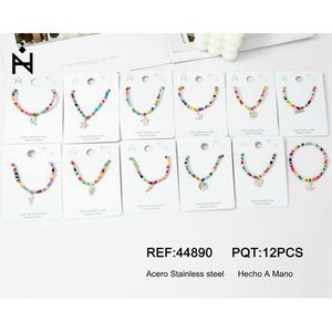 Braccialetto Elastico con Perline, Ciondolo in Acciaio Inossidabile, Gioielli con Charm Colorati Fatti a Mano, Set da 12 Pezzi - Product Image 1