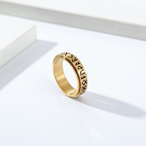 Nordic Viking Script Rotating <b>Ring</b> <b>Titanium</b> Steel Unisex Jewelry Gift Letter Pattern Alphanumeric Script K-R722 - Product Image 4