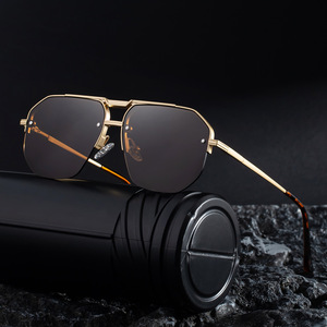 Nouvelles lunettes de soleil pour hommes, style européen et américain, monture demi-cerclée, branches métalliques rétro, protection UV400 <span class=keywords><strong>classe</strong></span> 2, miroir, tendance - Product Image 3