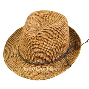 V Top Grade Adult Wholesale Fine Belt Custom 100% Straw Men Black Fedora Hat