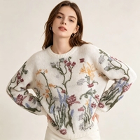 Pull en tricot floral douillet - Imprimé botanique vintage, coupe décontractée pour femme, parfait pour la superposition automne-hiver