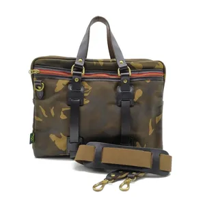 2023 Stylish Camo YKK Zipper Waxed Canvas Real Leather Tote Bag For Men High Quality Laptop Messenger Bags